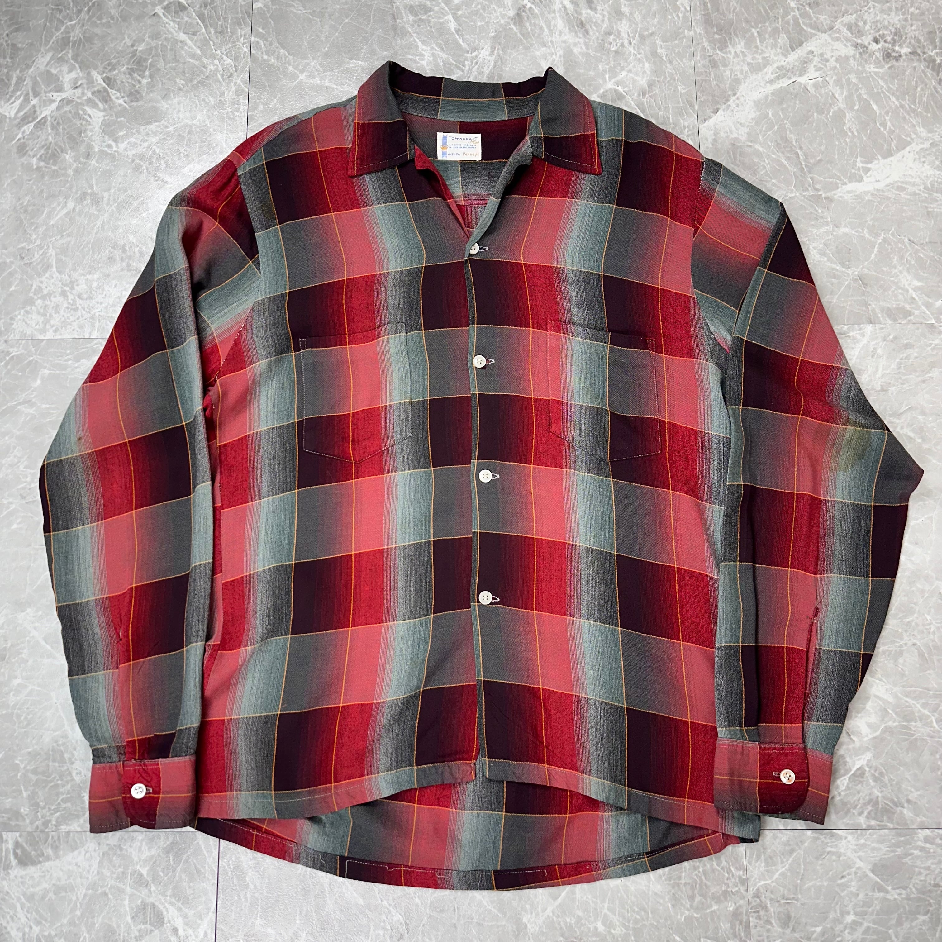 60s TOWNCRAFT オンブレ レーヨン シャツ 開襟 オンブレチェック