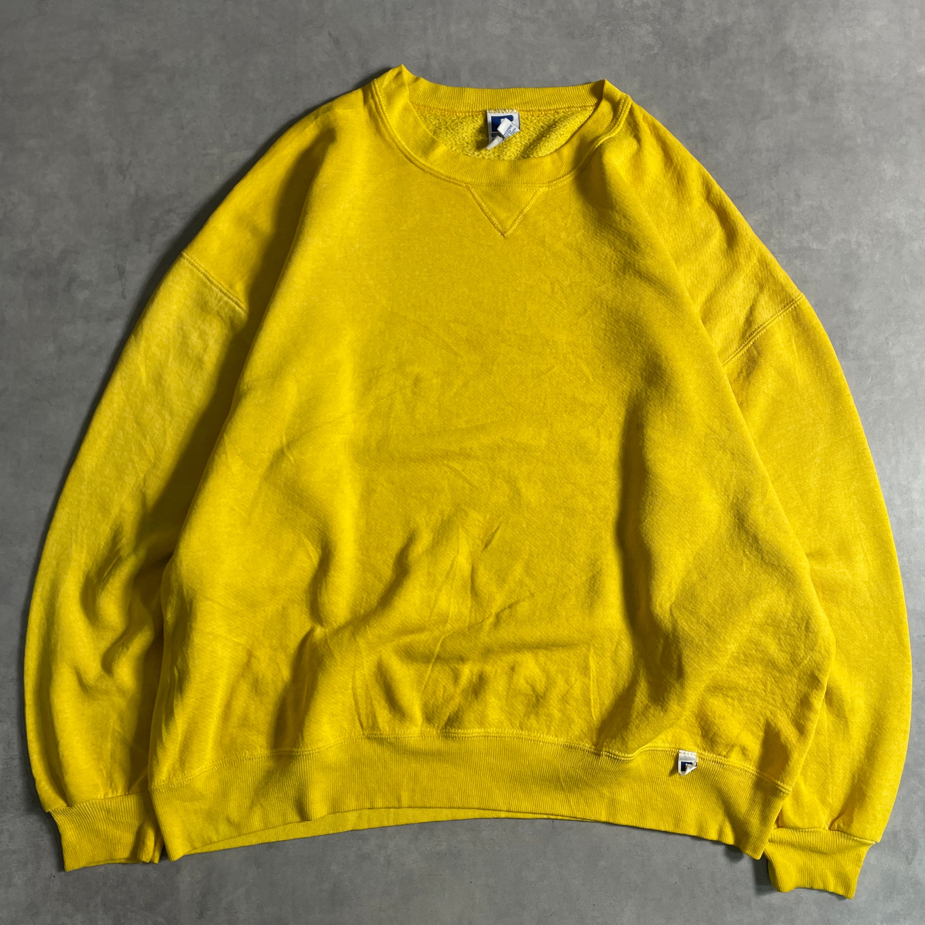 90s USA製 RUSSEL ATHLETIC 無地 スウェット 前V 黄色