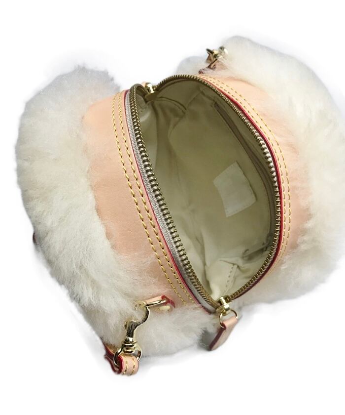 美品 muku ムートン ニット 2WAY ハンドバッグ ショルダー muku MACARON 712 アイボリー ムートン 手編みニット 丸 2WAY