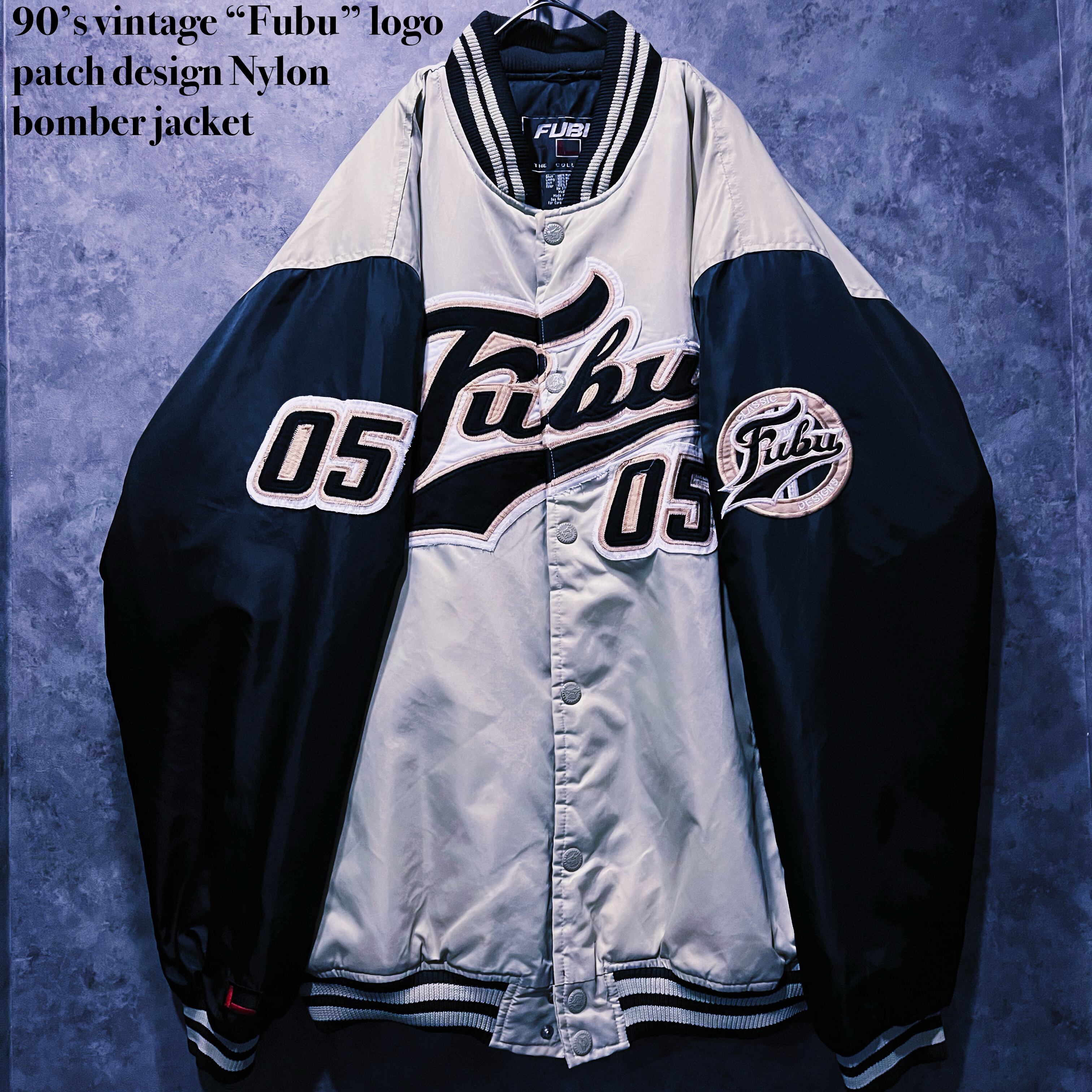 【doppio】90’s vintage “Fubu” logo patch design Nylon bomber jacket