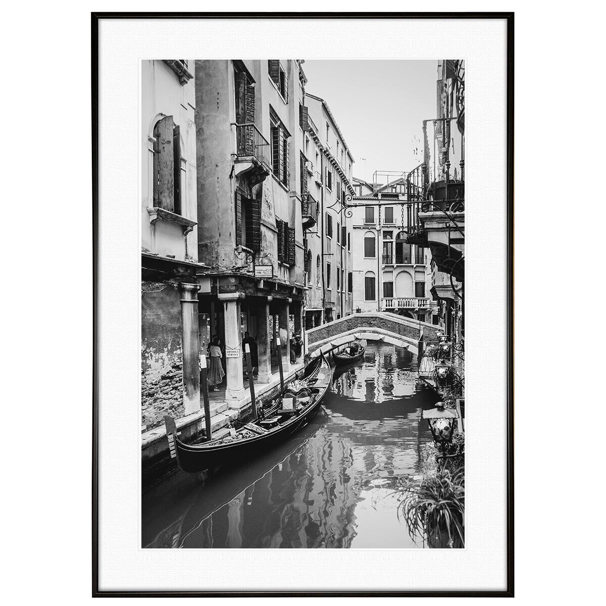 イタリア写真 ヴェネツィアの運河(ベニス・ベネチア) インテリア モノクロアートポスター額装 AS1766