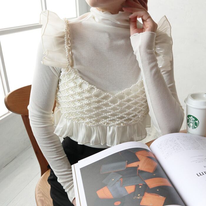 【全品送料無料】 パールフリルつけ襟