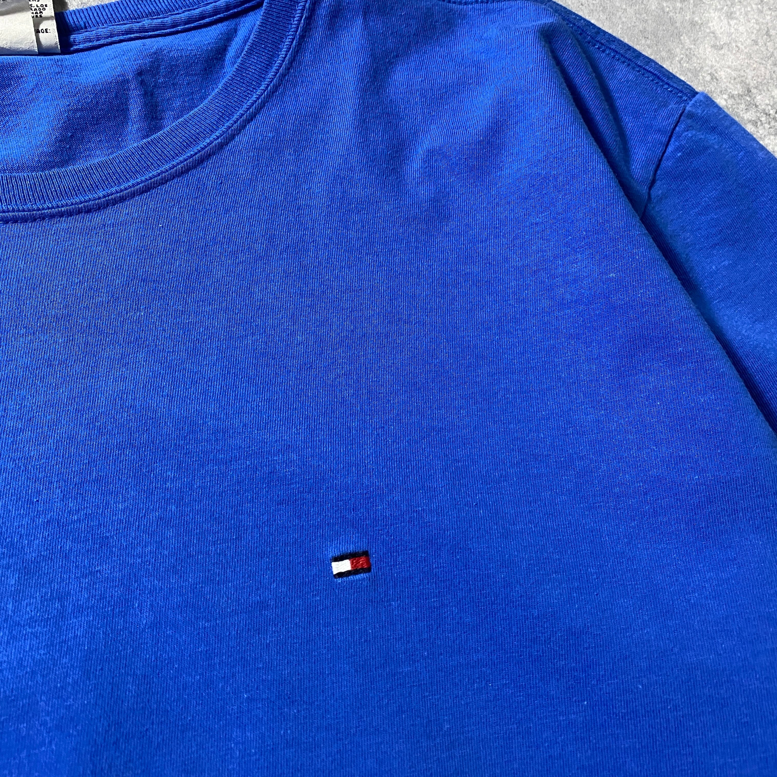 90's トミーヒルフィガー 刺繍ワンポイントロゴ ブルー Tシャツ