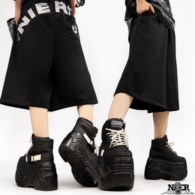 本販売前シークレットイベント《先着39点早い者勝ち新作プレゼント》NIER BIG LOGO クロップド丈WIDE PANTS【BLACK】