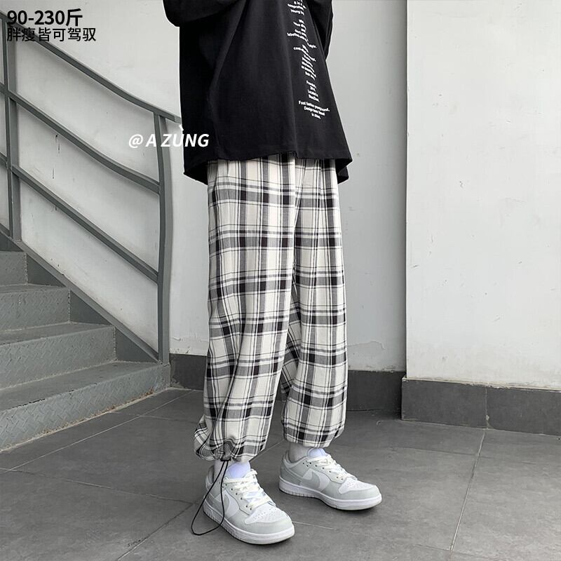 スタンダード格子柄パンツ ルーズギャザーウェストカジュアルスタイルオータム レトロ 大きめサイズ 秋物 ヒップホッププラスサイズ26001475241