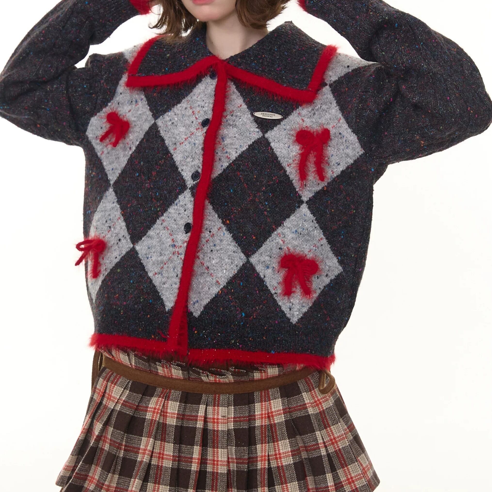 Argyle Patter & ribbon cardigan