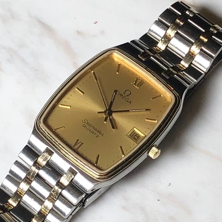 vintage OMEGA tonneau case quartz watch 