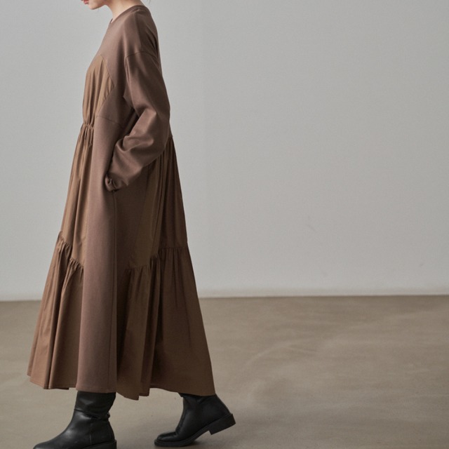 gathered switching dress　J00201