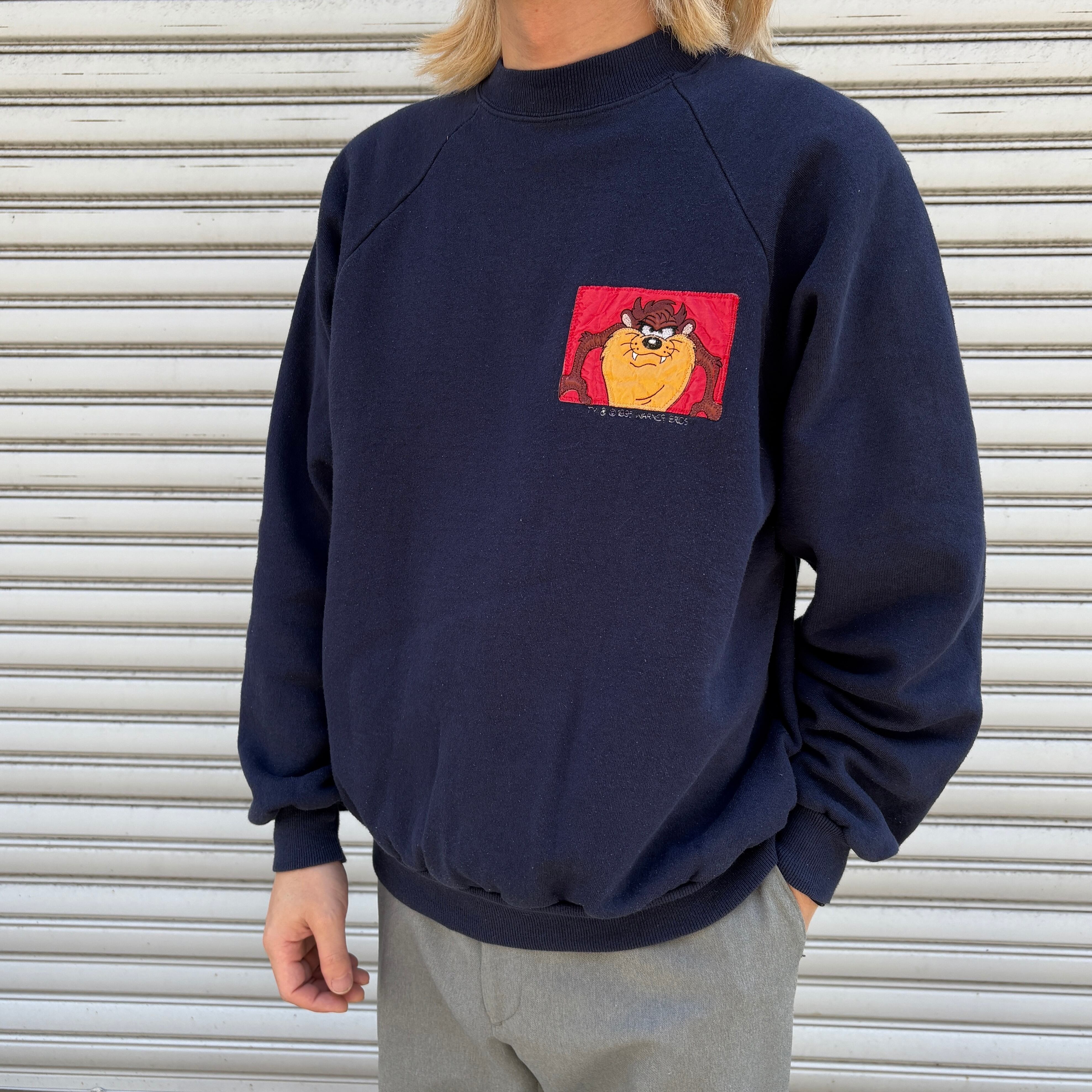 90s USA製 ルーニーテューンズ キャラクタースウェット タズ 紺 XL