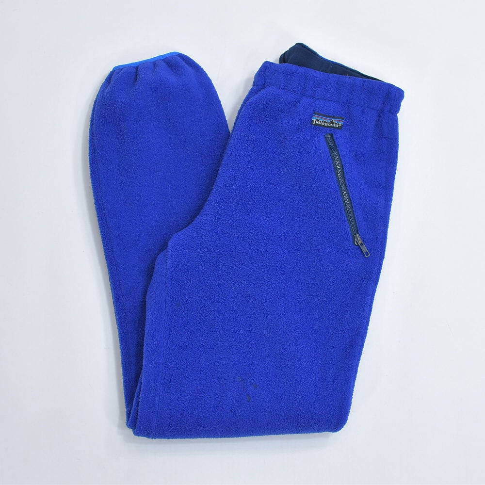 80~90s USA製 patagonia パタゴニア Rマーク シンチラフリース イージーパンツ アウトドア コバルトブルー ヴィンテージ ビンテージ USA アメリカ古着 メンズSサイズ