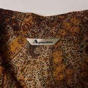 Aquascutum アクアスキュータム ペイズリー総柄 リネン混 オープンカラー 半袖シャツ 9/オレンジベージュ/薄手