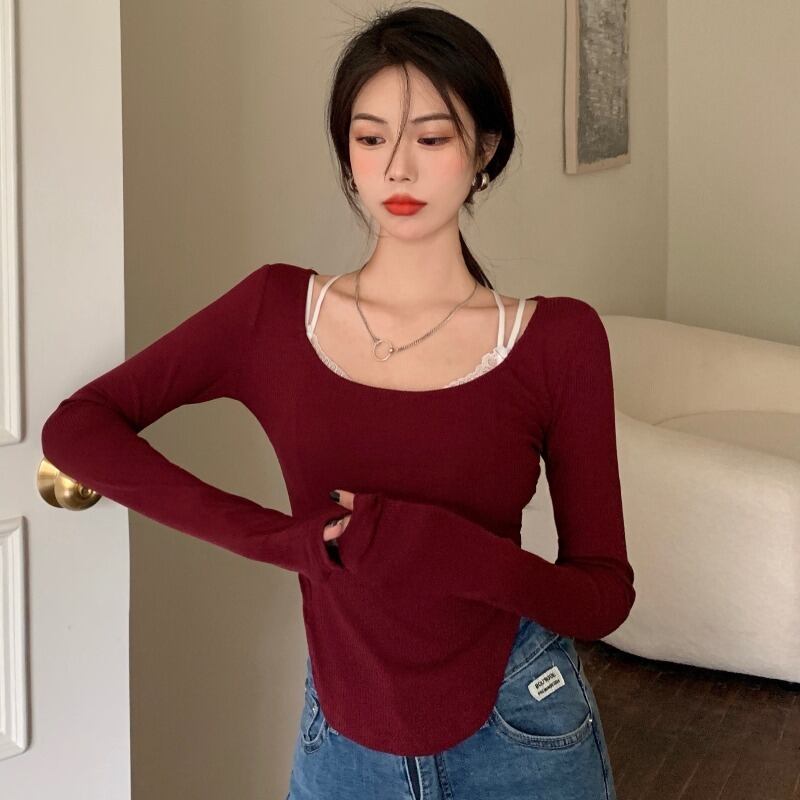 Tシャツ オータム薄手カラートップス ロング 秋物 ピュア YY-ファッション4941886603