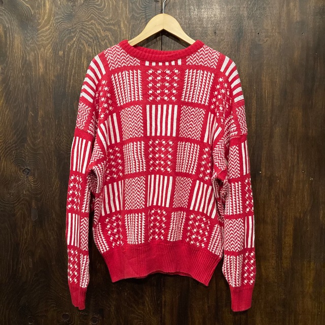 アメリカ古着 90s LIZ SPORT 総柄 ニット コットンニット USA製 総柄 