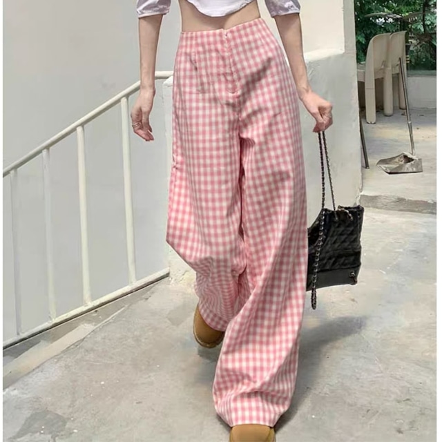 Highwaist gingham check pants＊S-1093