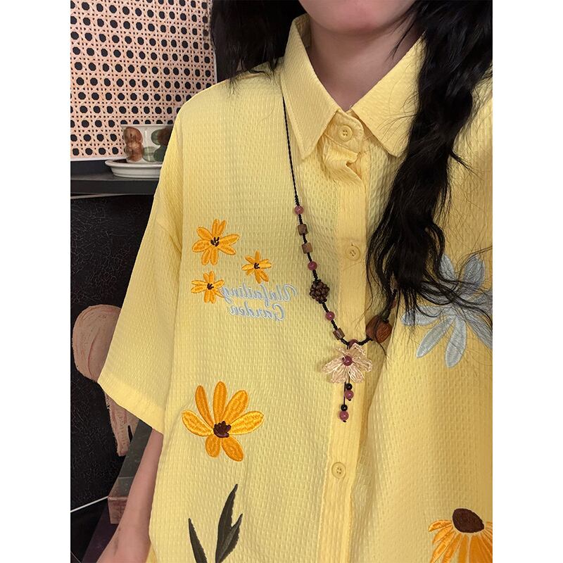 ❀花柄刺繍入りシャツ！【UATONLINEシリーズ】☆シャツ☆ 3color ユニ