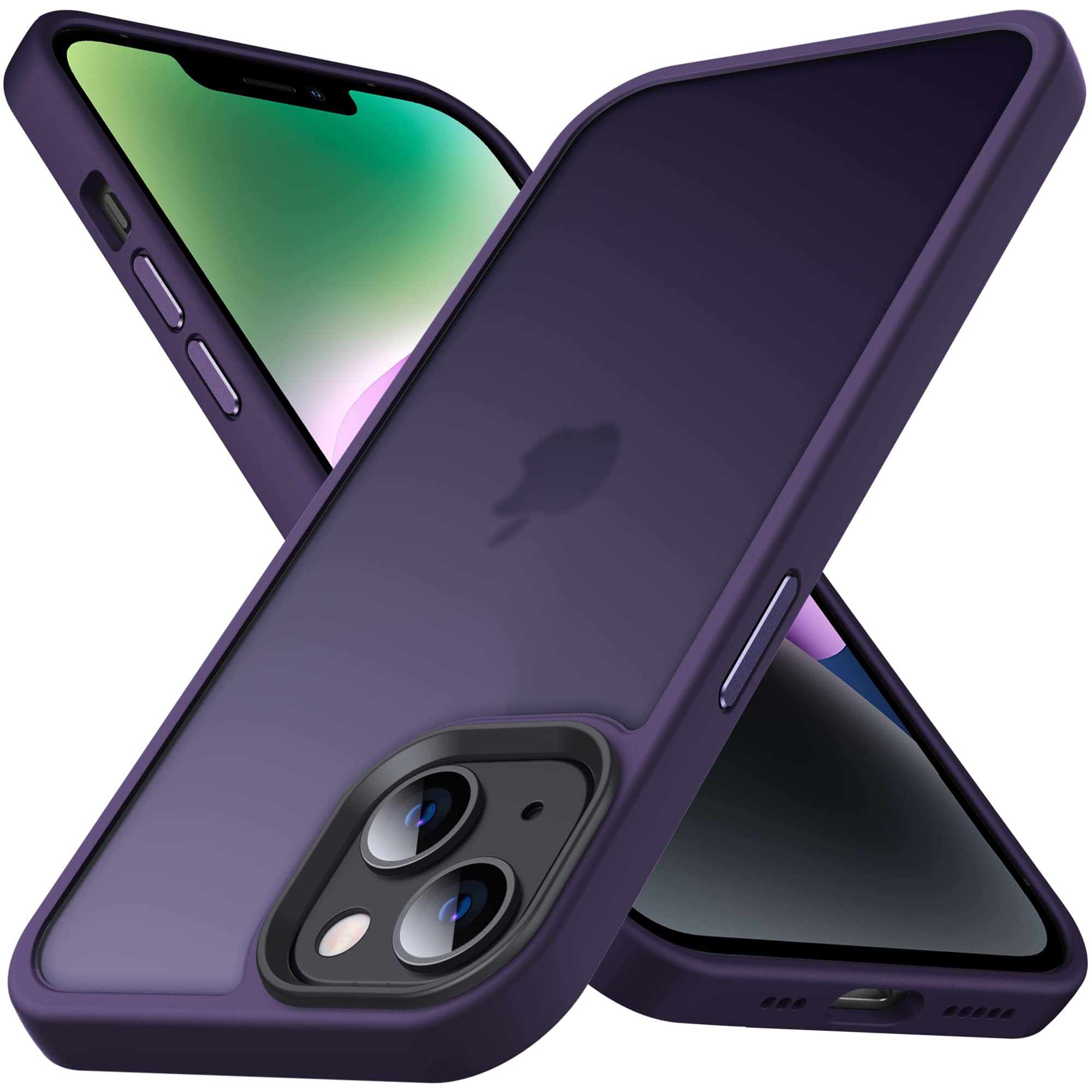 【特価処分】Anqrp iPhone 14 / iPhone 13 用 ケース 半透明 米軍MIL規格 耐衝撃 マット感ケース 黄ばみ無し ストラップホール付き スマホケース あいふぉん 13 / 14ケース 対応 薄い カバー 6.1インチ 「パープル」