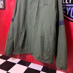 90s TOMMY HILFIGER ナイロンウォームアップジャケット カーキ×ネイビー ドローコード付き