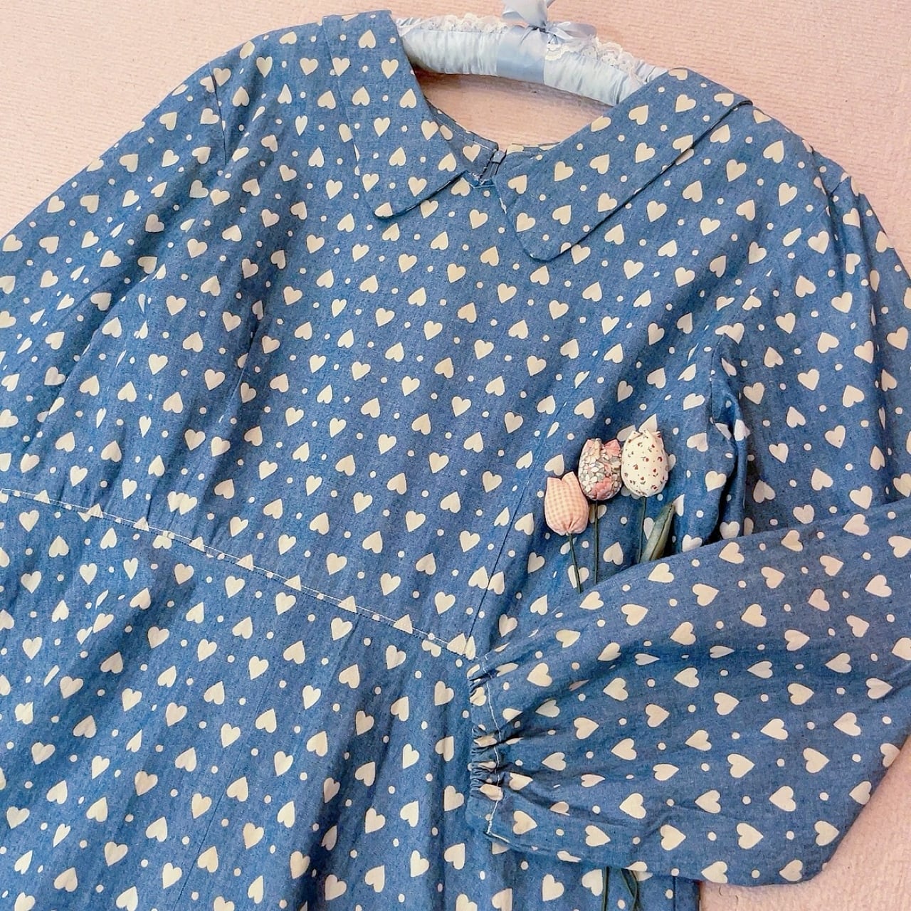 heart dot denim flare one-piece