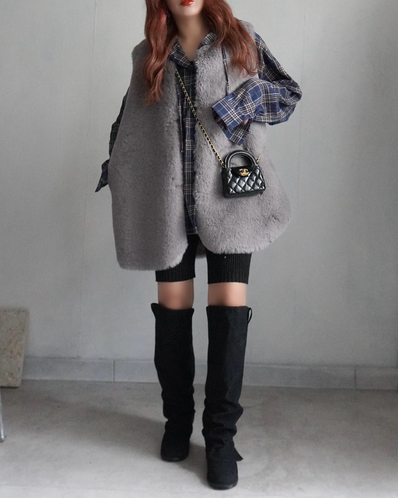 reversible eco far／fake mouton VT／Graybeige