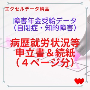 上書きで便利！障害年金病歴就労状況等申立書エクセルデータ販売（自閉症・知的障害）