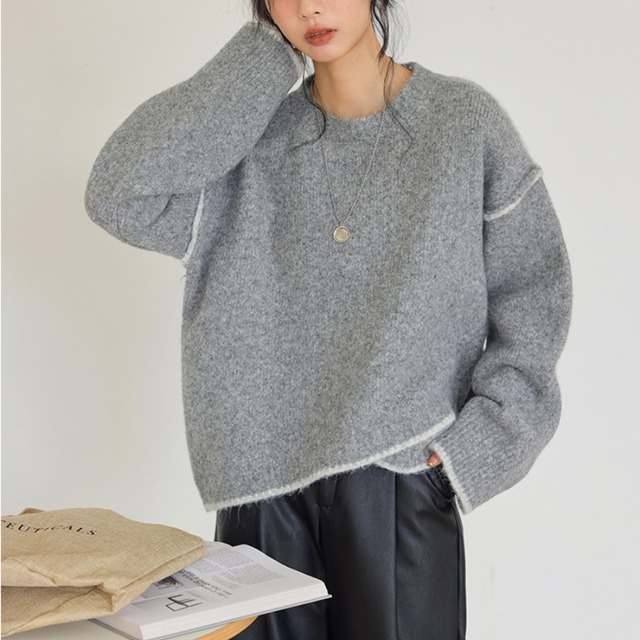 color-block oversized knit sweater J00130