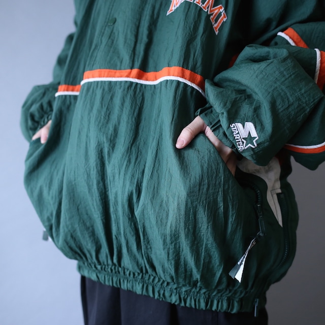 "STARTER "miami hurricanes collaboration over silhouette double half-zip pullover