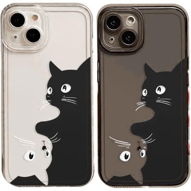 可愛い ねこ 猫 ネコ スマホケース iPhone 11 用 ケース 簡単 アイフォン 11 用 ケース 6.1インチ シリコーン保護カバー iPhone用ケース 指紋防止 スマホ バンパー すり傷防止 カラー ブラック 3600