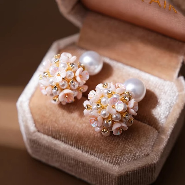 全3色/Pearl catch flower ball pierce　M969