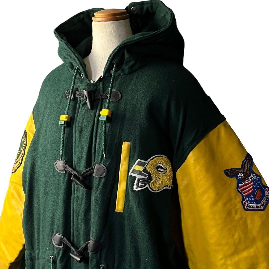 90s USA古着 NFL PACKERS スタジャン ダッフルコート 袖レザー 90s USA古着 NFL PACKERS スタジャン ダッフルコート 袖レザー