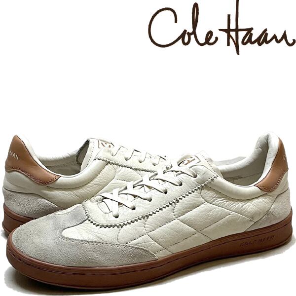 未使用品　COLE HAAN ホワイト ケース　ホースモチーフ 1点物◇コールハーンCole Haanレザースニーカー白シューズ古着11メンズ