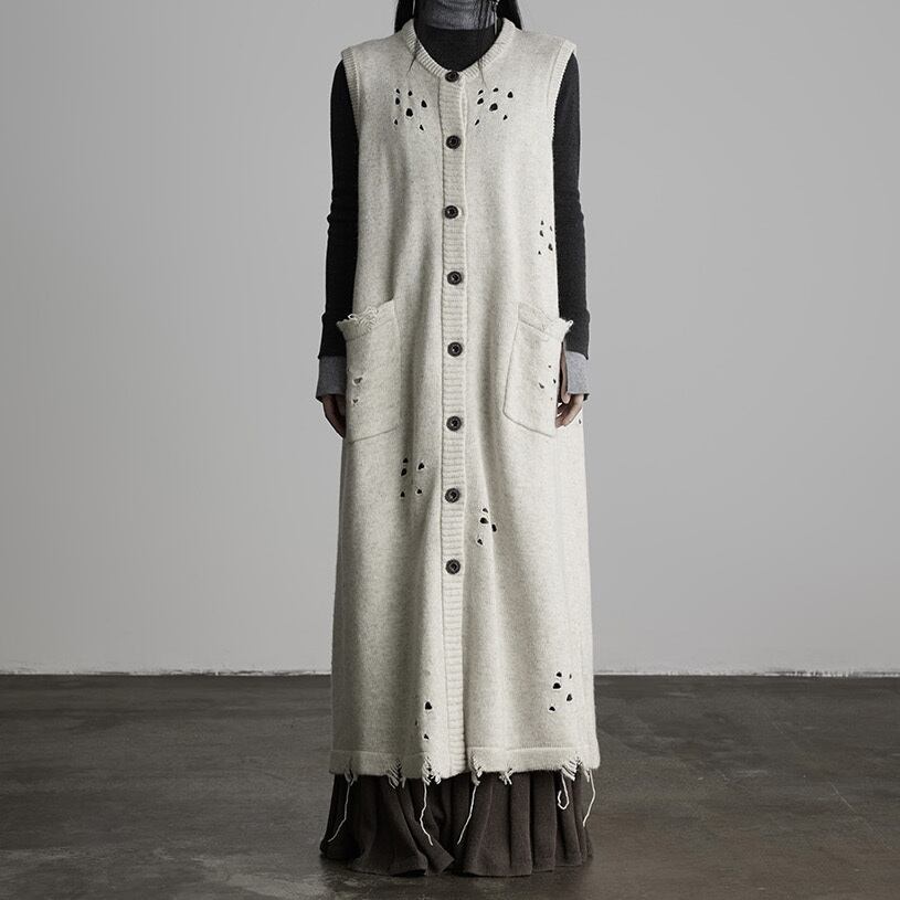 Hole punching long cardigan S220