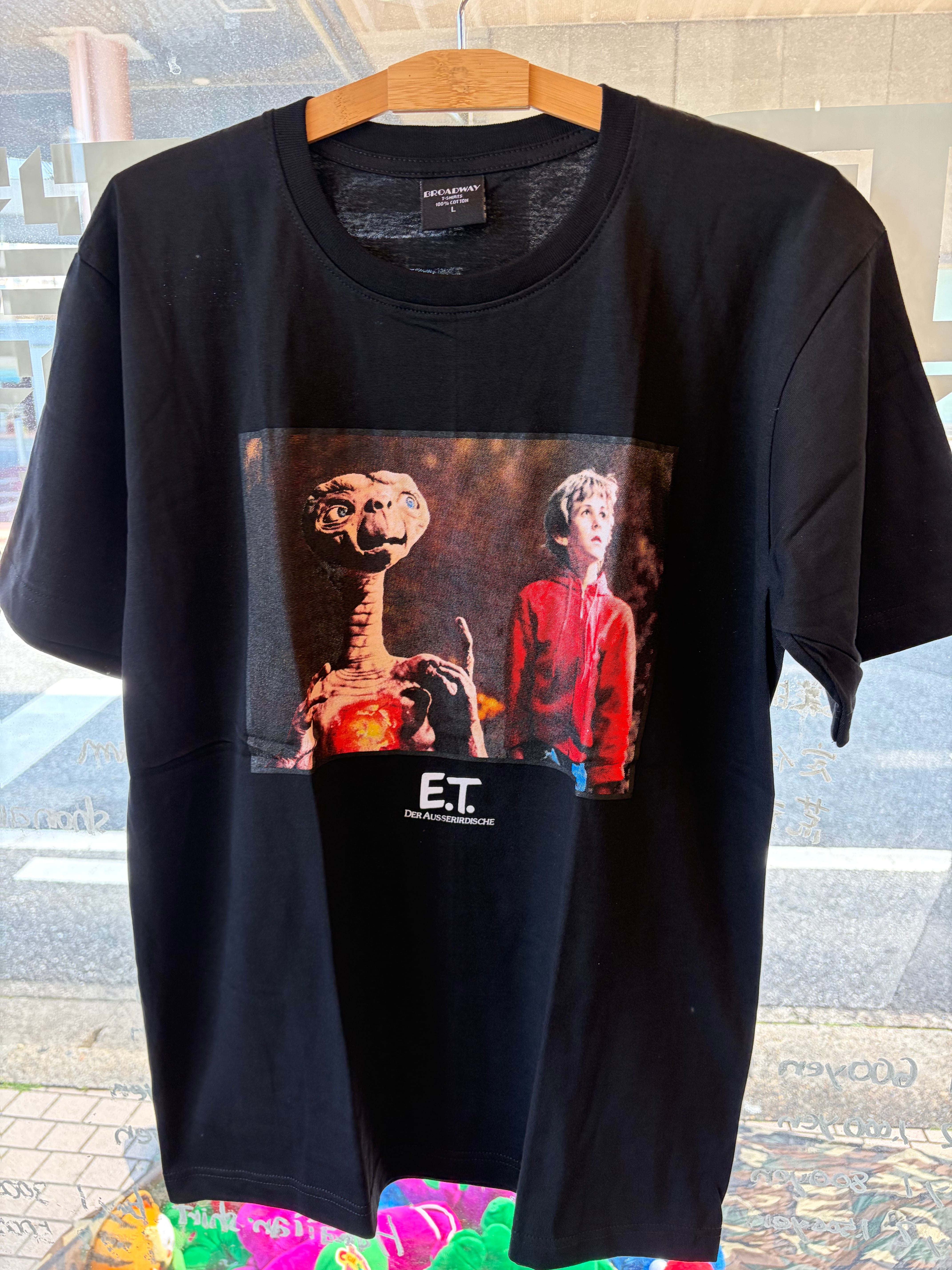 3591 E.T. ムービー T 半袖　Tシャツ　両面　ビッグプリント E.T. 映画グラフィック L ムービーTシャツ 黒 | rrh0404