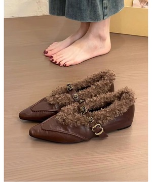 ポインテッドトゥ◆ラムウールレザーパンプス【e-70905】