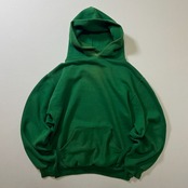 70s USA RUSSELL フェード バックプリント フーディー プルオーバー ラッセル グリーン S 古着