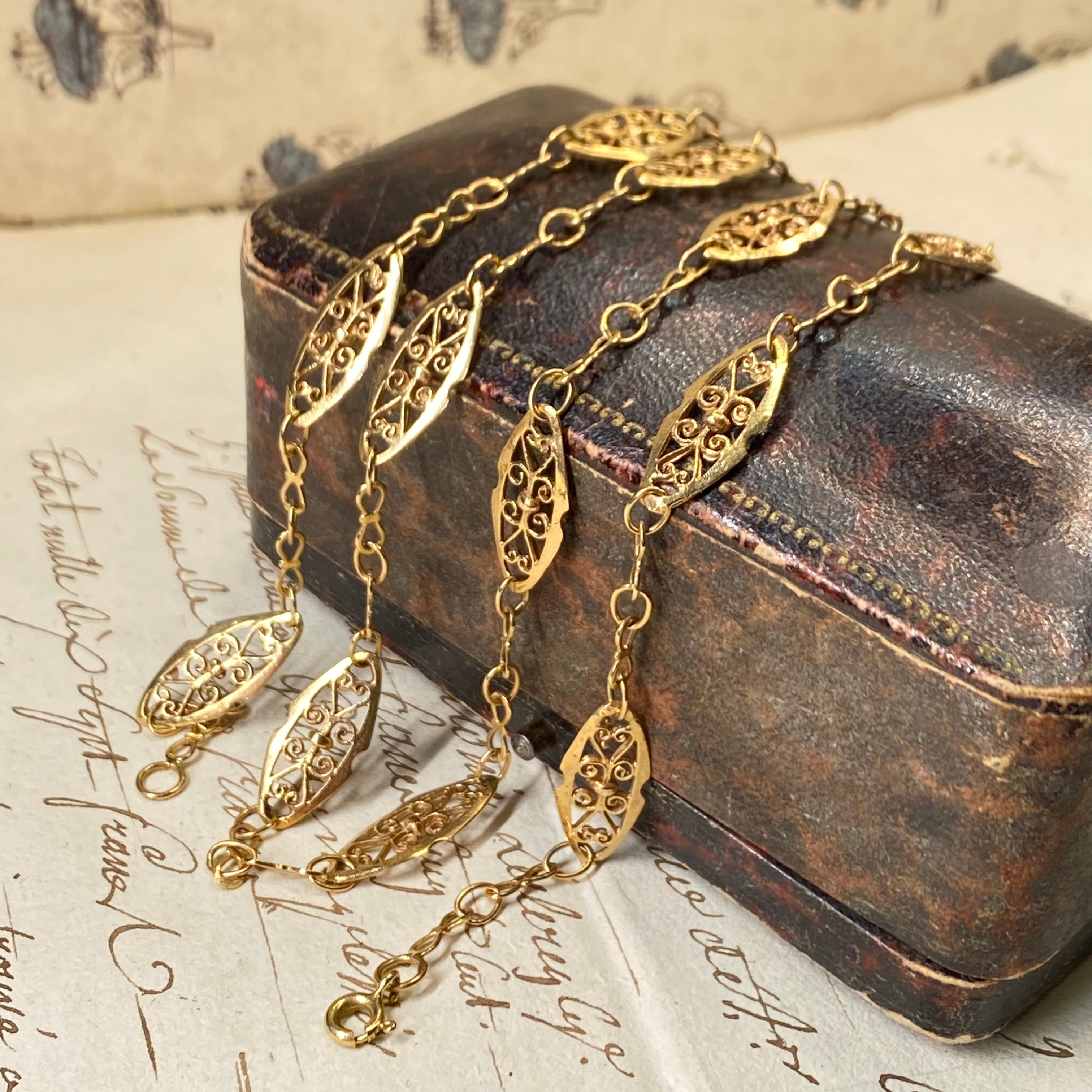 フランス アンティーク K18 フィリグリー ネックレス ロングネックレス  