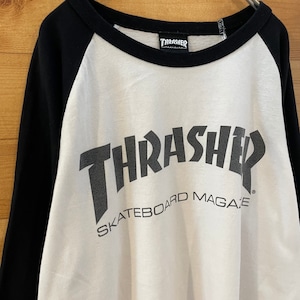 【THRASHER】7部袖 ベースボールTシャツ ロゴ Lサイズ スラッシャー US古着 アメリカ古着