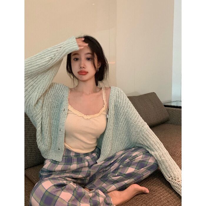 ルーズショートニットセーター オータムスタイルカーディガンジャケット カジュアルトップス 秋物 ガールズファッション82845457607