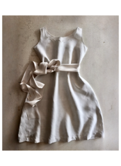 フランス 1900s リネン 空虚な花々の遊戯とモノグラムと肩ボタンワンピース アンティーク