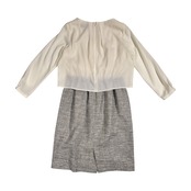 上下 green label relaxing グリーンレーベルリラクシング ツイード ノーカラー ジャケット ワンピース セットアップ サイズ 38 /グレー系 レディース 卒業式 入学式