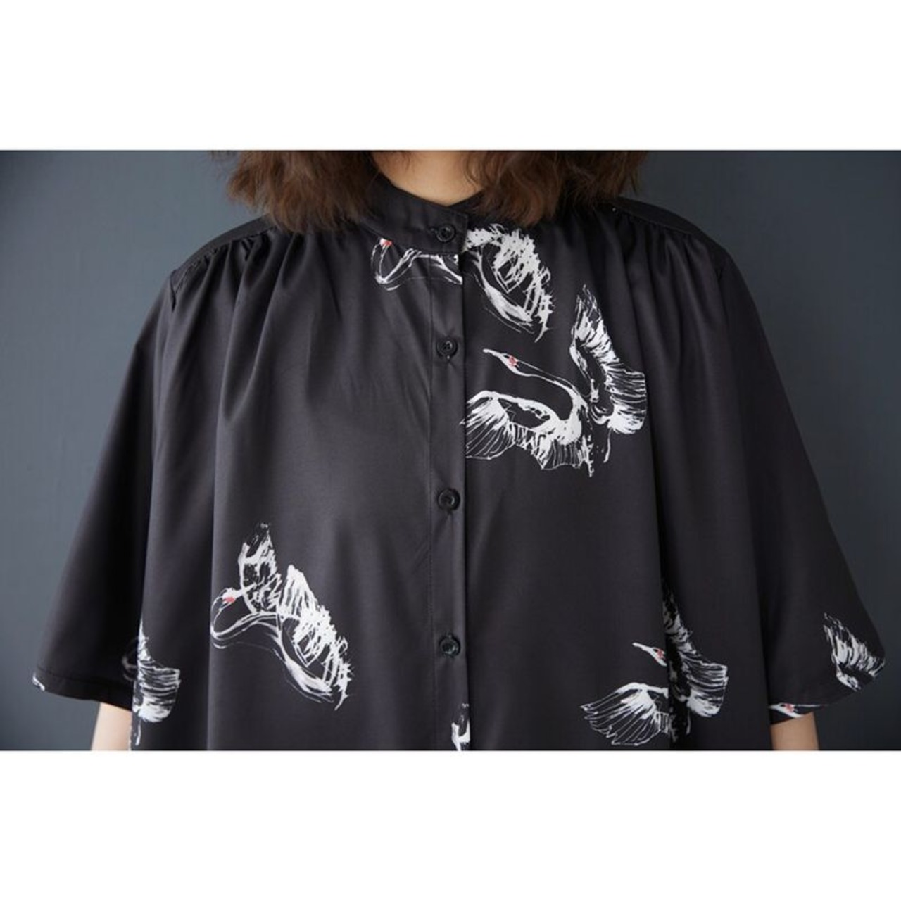 鶴柄 モノトーン ワンピース 30190