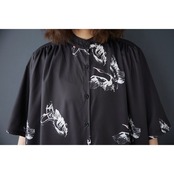 鶴柄 モノトーン ワンピース 30190