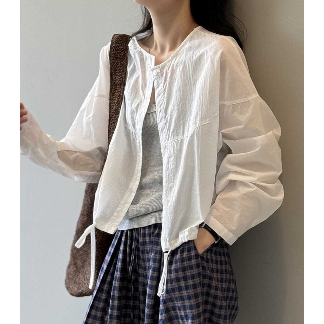 ドロップショルダーノーカラーシャツ a0413