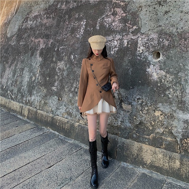 冬 イレギュラー レトロ 香港風 フェイク2ピース ワンビース 中・長セクション コート 秋 気質 トップス