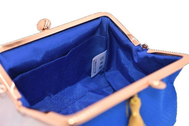 がま口 ポーチ (白×ブルー) 和柄 ジャガード織り 工房 手作り 日本製 エコパッケージ MX-0011-149