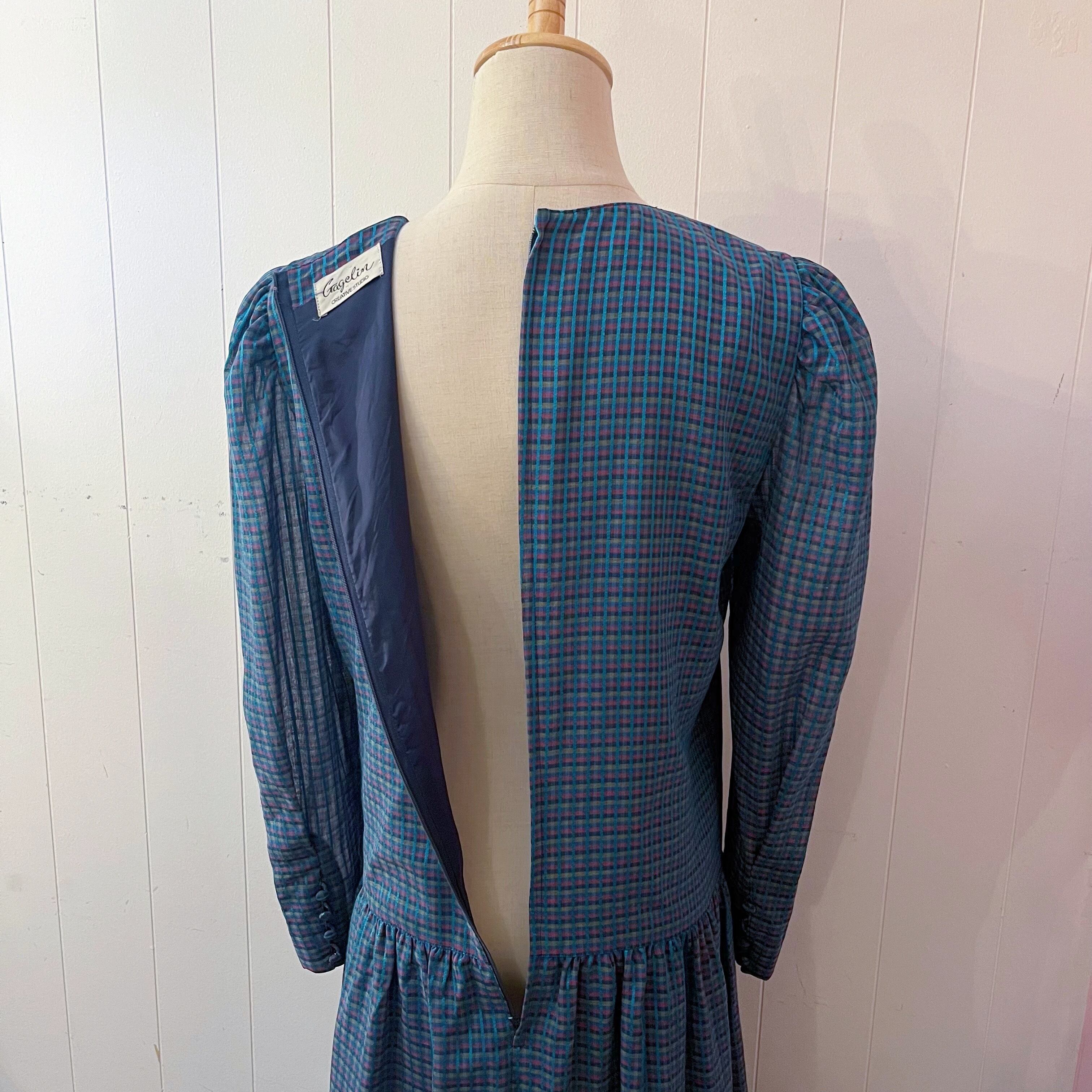blue pink check low waist one-piece