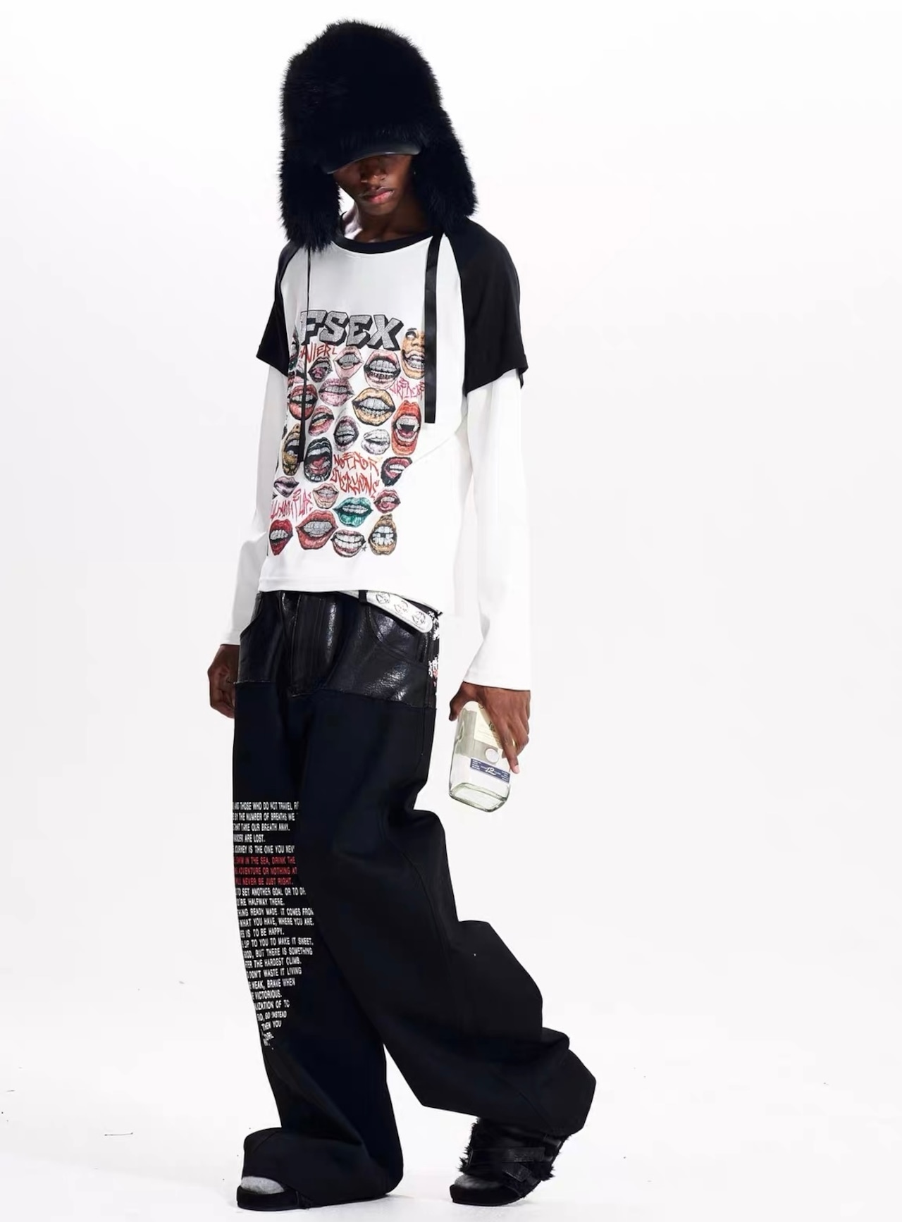 【Fourth3ex】Union Jack Leather Panel Denim Pants