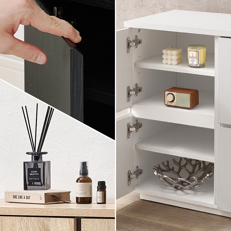 【組立式】木目調キャビネット ローチェスト 扉収納 可動棚 インテリア 3色展開 幅79cm