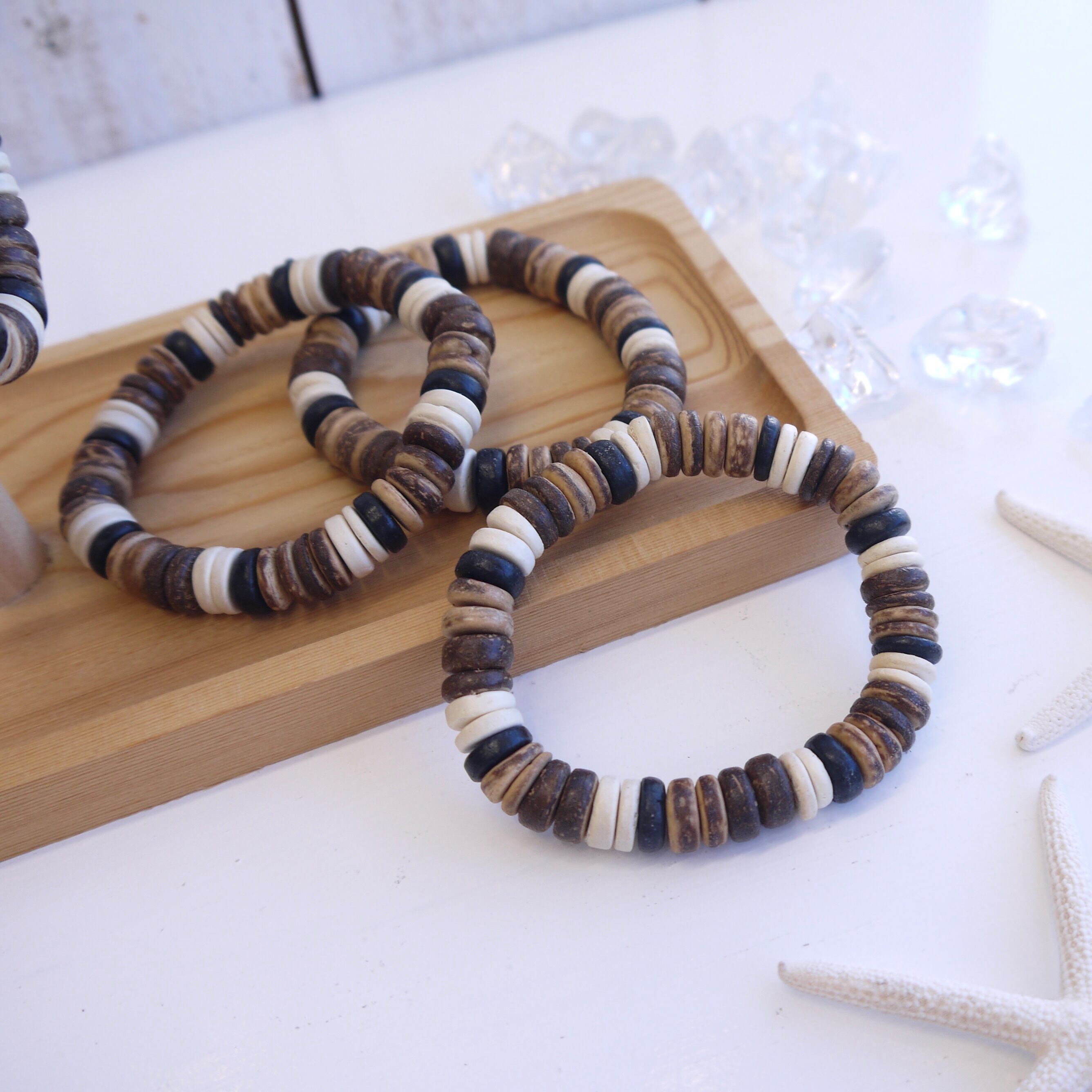ココナッツビーズ バングル ウッドブレスレット トコビーズ 天然素材 ナチュラルビーズ 夏ブレス HAWAII ハワイ直輸入<太 MIX>