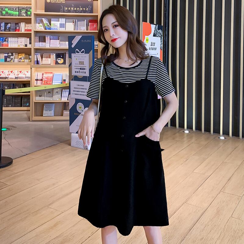 【新作】【送料無料】 マタニティウェア2020夏の新しいファッションステッチ偽のツーピースドレス サマー 夏物 expec25786216630