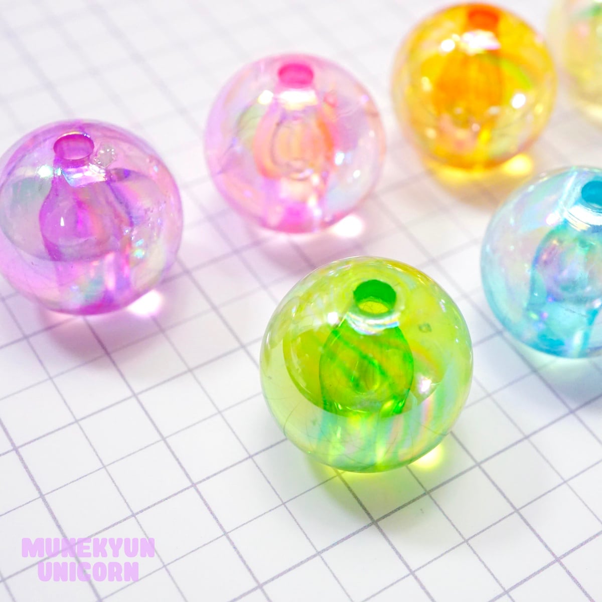 400-16mm【3個】16mm オーロラ魔法 クリア ボール ビーズ【7色展開